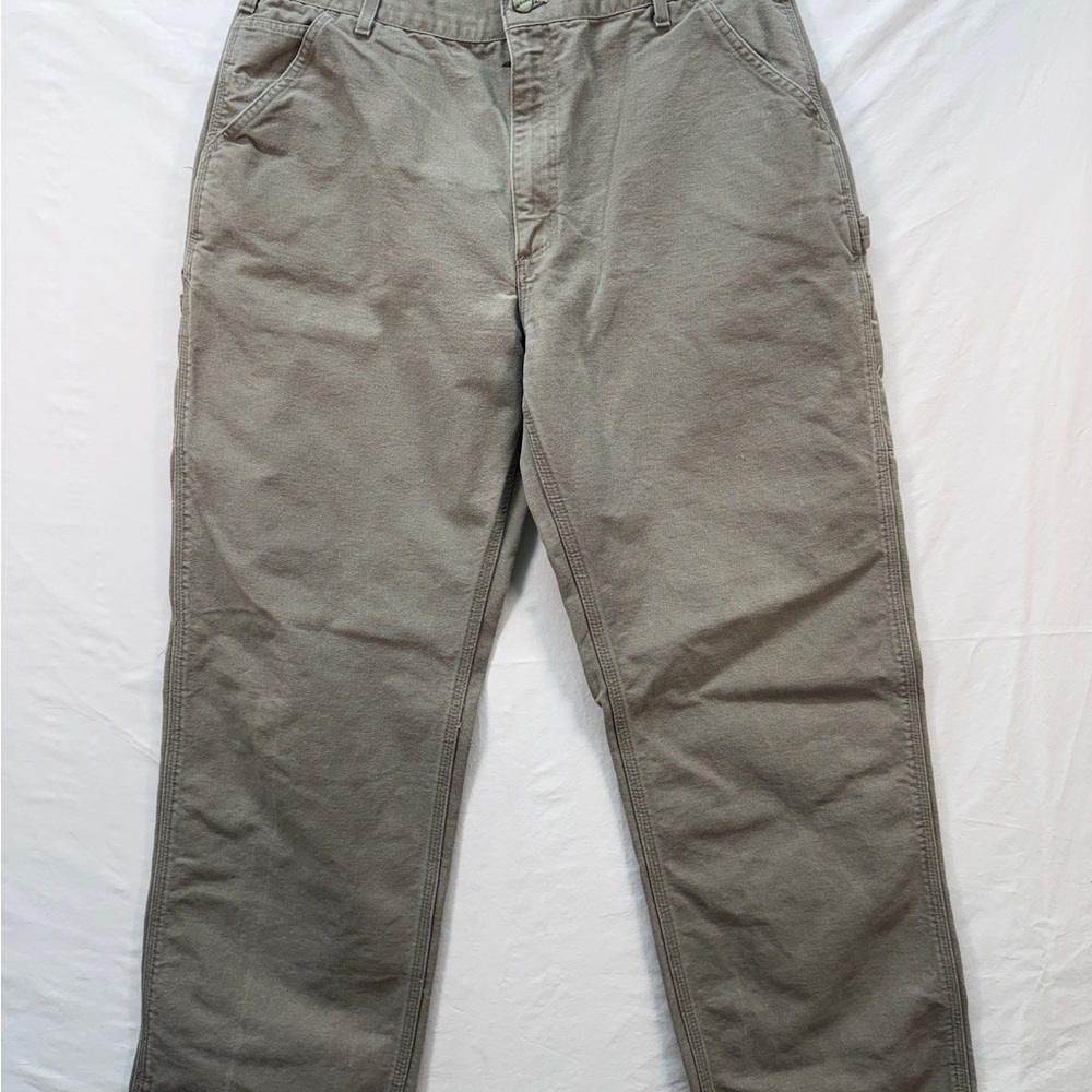 Carhartt Carpenter Pants Mens 38x34 Beige Duck Canvas Workwear